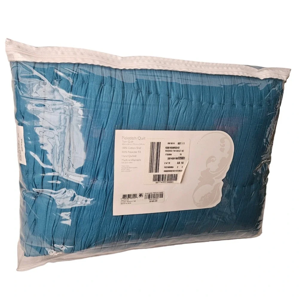 Twin Pickstitch Blue Quilt Bedding Ruched Feminine‎ Cottagecore Cotton Sky New